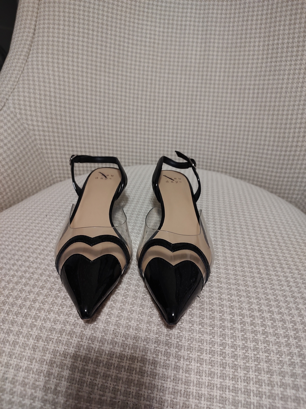 Clear and Black Pointed Slingback Flats